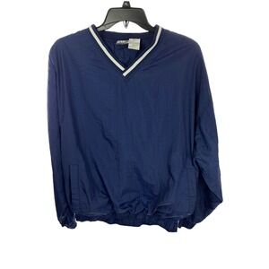 Hibbett Sports XL Mens Shirt Navy Blue Pullover Nylon V-Neck Long Sleeves